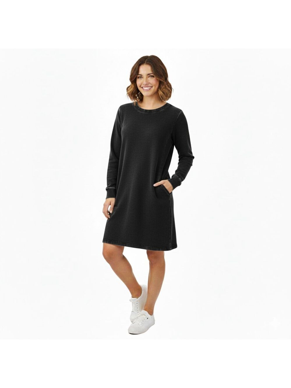 Athleta Faded Black Long Sleeve Sweatshirt Dress Size L